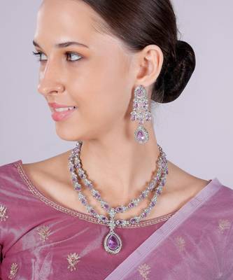 Purple rhodium premium designer american diamond and stone work necklace set 2