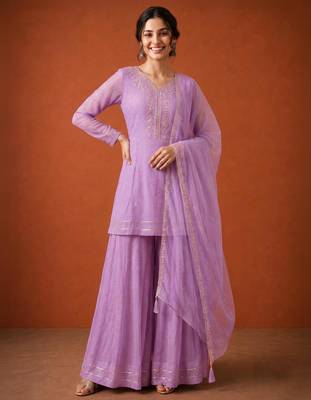 Lavender silk blend embroidered palazzo set 1