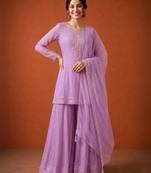 Lavender silk blend embroidered palazzo set
