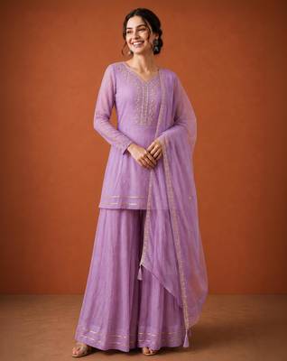 Lavender silk blend embroidered palazzo set 2