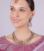 Pink yellow gold premium designer american diamond and stone work necklace set