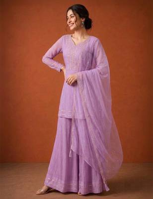 Lavender silk blend embroidered palazzo set 3