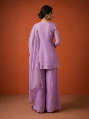 Lavender silk blend embroidered palazzo set 4