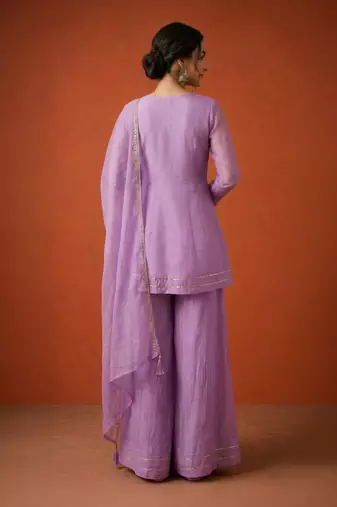 Lavender silk blend embroidered palazzo set
