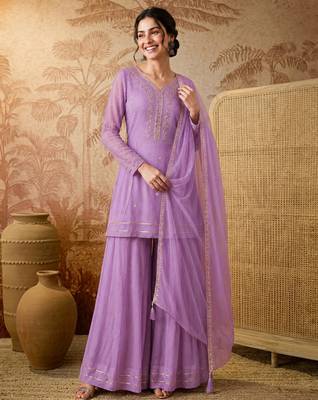 Lavender silk blend embroidered palazzo set 5