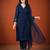 Navy-blue silk blend embroidered kurta set