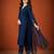 Navy-blue silk blend embroidered kurta set