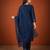 Navy-blue silk blend embroidered kurta set