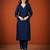 Navy-blue silk blend embroidered kurta set