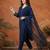 Navy-blue silk blend embroidered kurta set
