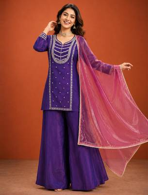Purple silk blend embroidered palazzo set 2