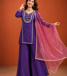 Purple silk blend embroidered palazzo set