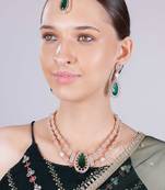 Green rose gold premium designer american diamond and stone work necklace set