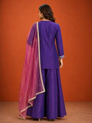 Purple silk blend embroidered palazzo set 4