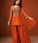 Orange silk blend embroidered palazzo set