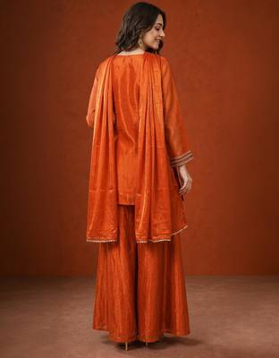 Orange silk blend embroidered palazzo set 3
