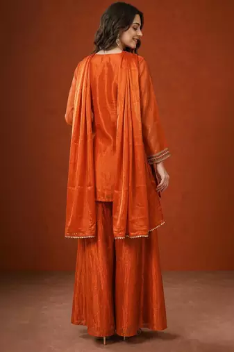 Orange silk blend embroidered palazzo set