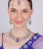 Purple rhodium premium designer american diamond and stone work necklace set
