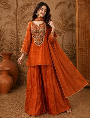Orange silk blend embroidered palazzo set 5