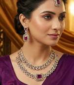 Purple yellow gold premium designer american diamond and stone work necklace set
