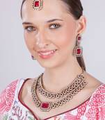 Pink yellow gold premium designer american diamond and stone work necklace set