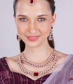 Maroon rose gold premium designer american diamond and stone work necklace set