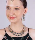 Green yellow gold premium designer american diamond and stone work necklace set
