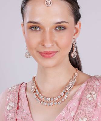 Green rose gold premium designer american diamond and stone work necklace set 1