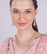 Green rose gold premium designer american diamond and stone work necklace set