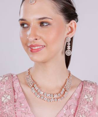 Green rose gold premium designer american diamond and stone work necklace set 2