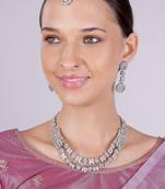 Pink rhodium premium designer american diamond and stone work necklace set