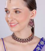 Purple yellow gold premium designer american diamond and stone work necklace set