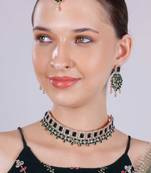 Green rose gold premium designer american diamond and stone work necklace set