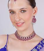 Pink rhodium premium designer american diamond and stone work necklace set