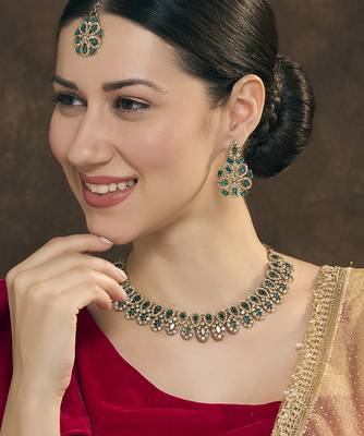 Blue yellow gold premium designer american diamond and stone work necklace set 1