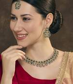 Blue yellow gold premium designer american diamond and stone work necklace set