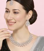 Pink rhodium premium designer american diamond and stone work necklace set