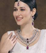 Purple rhodium premium designer american diamond and stone work necklace set