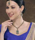 Green yellow gold premium designer american diamond and stone work necklace set