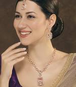 Pink rose gold premium designer american diamond and stone work necklace set