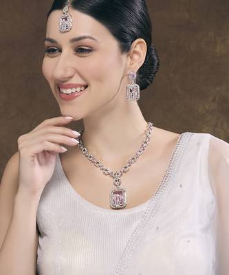 Purple rhodium premium designer american diamond and stone work necklace set 1