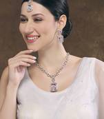 Purple rhodium premium designer american diamond and stone work necklace set