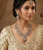 Gold yellow gold premium designer american diamond and stone work necklace set
