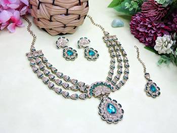 Green yellow gold premium designer american diamond and stone work necklace set 2
