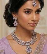 Purple yellow gold premium designer american diamond and stone work necklace set