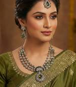 Green yellow gold premium designer american diamond and stone work necklace set