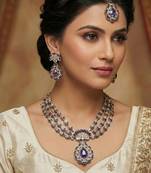 Blue yellow gold premium designer american diamond and stone work necklace set