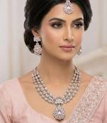 Pink yellow gold premium designer american diamond and stone work necklace set