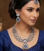 Blue yellow gold premium designer american diamond and stone work necklace set