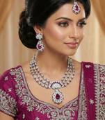 Purple rhodium premium designer american diamond and stone work necklace set